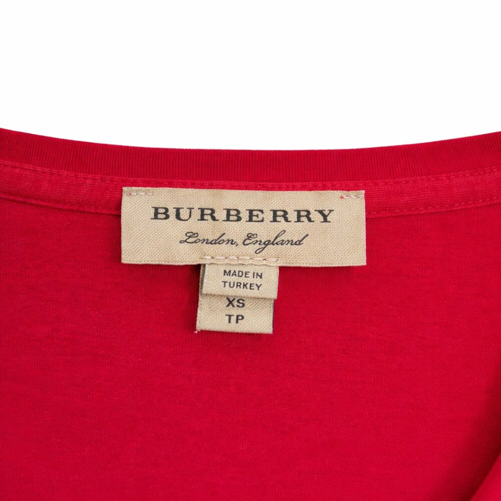 Burberry London Red Top XS Nova Check Trim 3/4 Sleeve Designer Shirt Classic - Picture 3 of 4